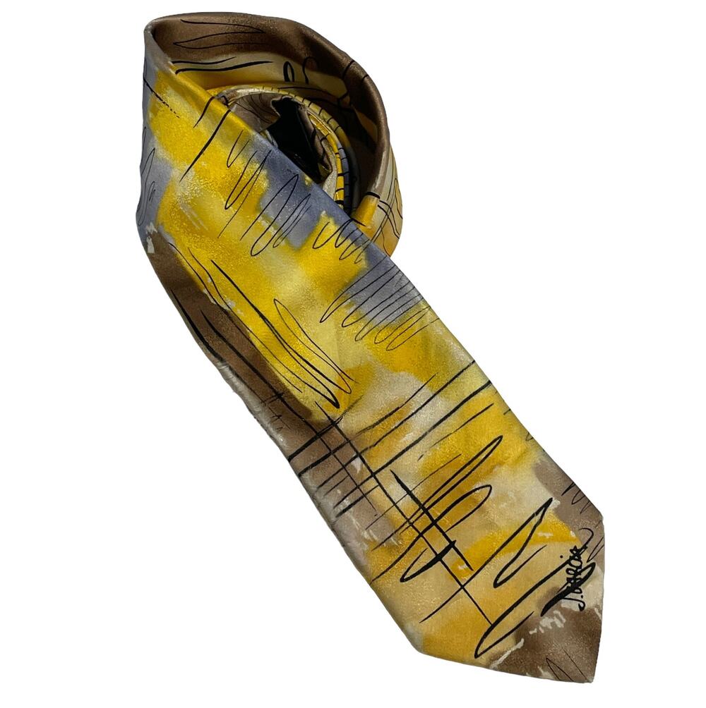 J. Garcia Special Edition Art Tie Mens Yellow Blue 100% Silk Jerry Garcia